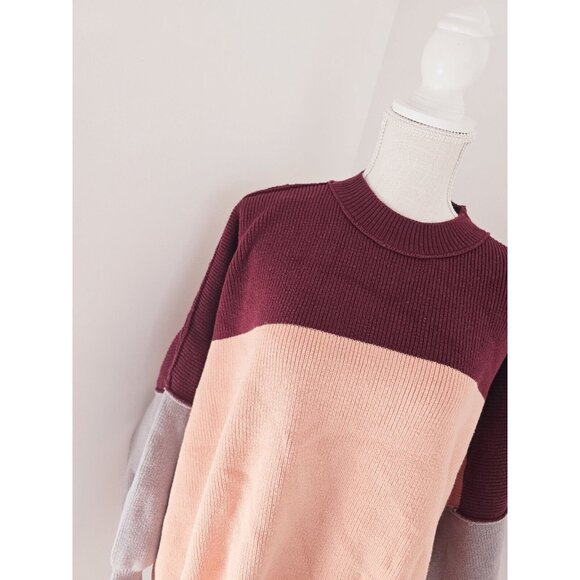 Free People Easy Street Cotton Blend Colorblock Knit Oversize Sweater Jumper M - Picture 5 of 11
